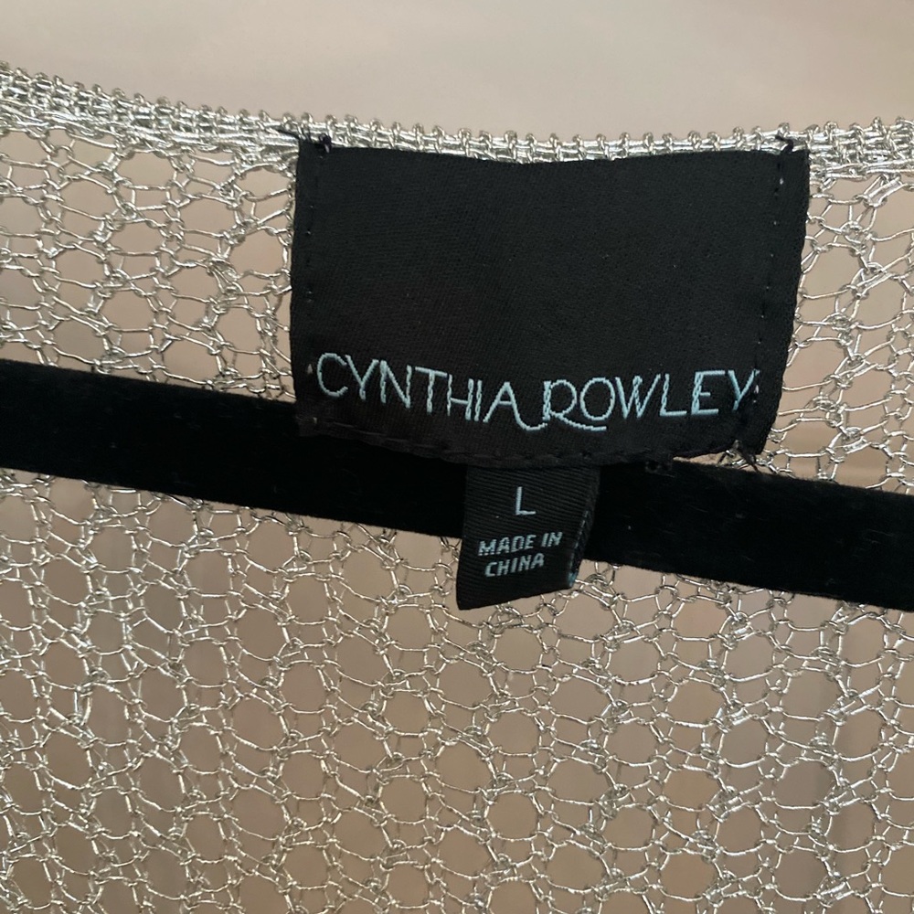 Cynthia Rowley Large Metallic Silver Crochet Mesh Knit Long Sleeve Layering Top - Picture 5 of 6